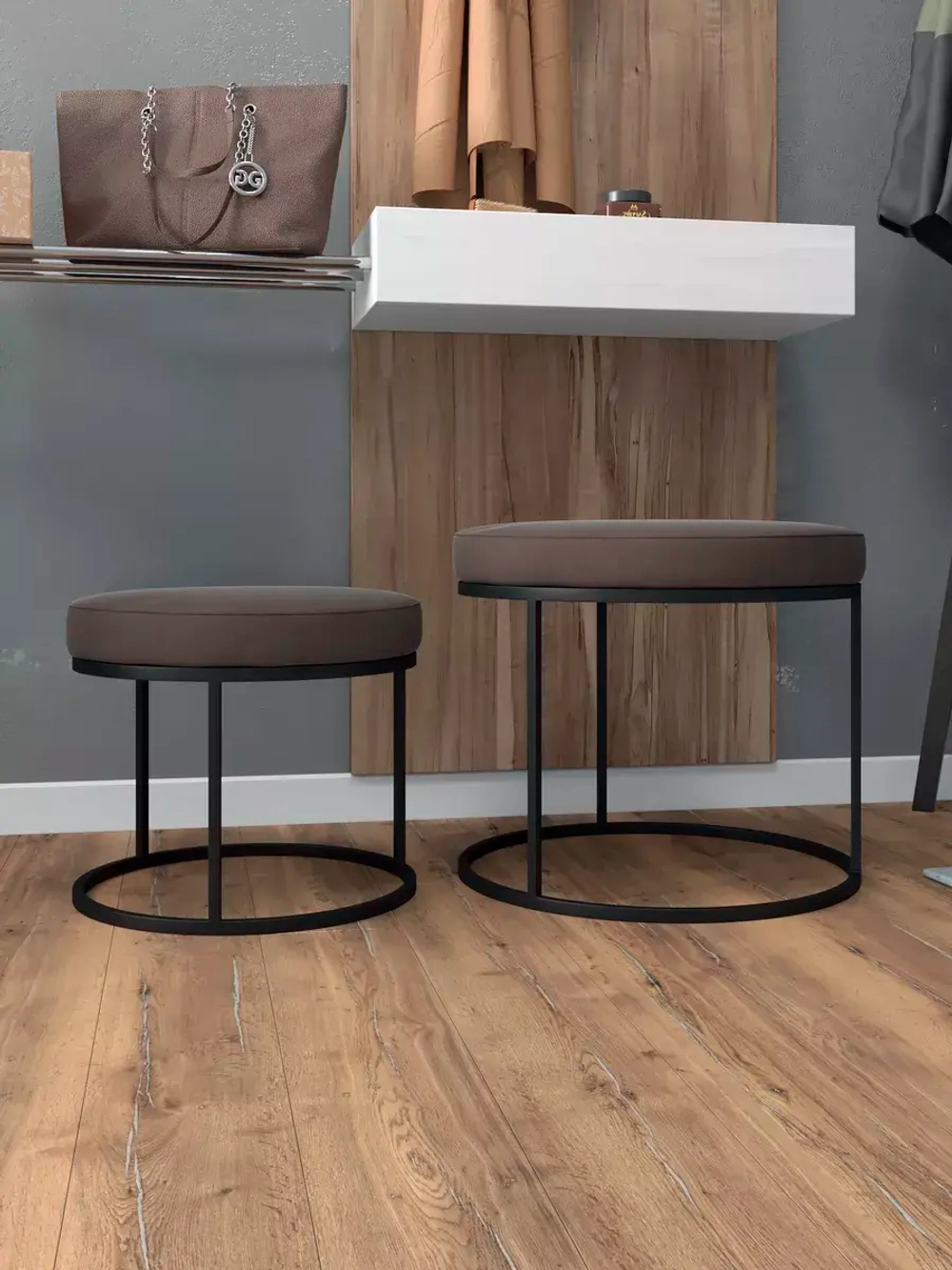 Комплект круглых банкеток - ЧКОР - коричневое на черном