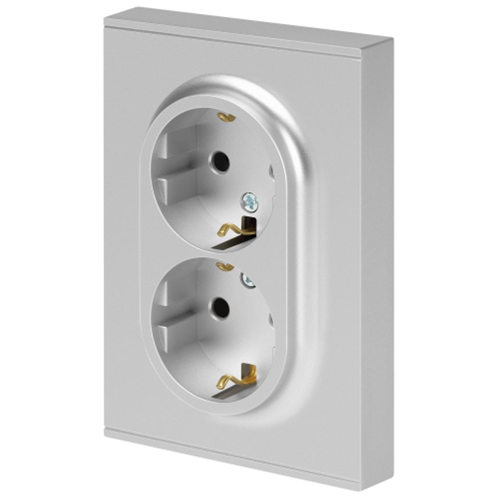 Розетка ЭРА Arktik 16-2104-03 двойная с заземлением 2X2P+E Schuko 16А-250В алюминий | Эра Arktik