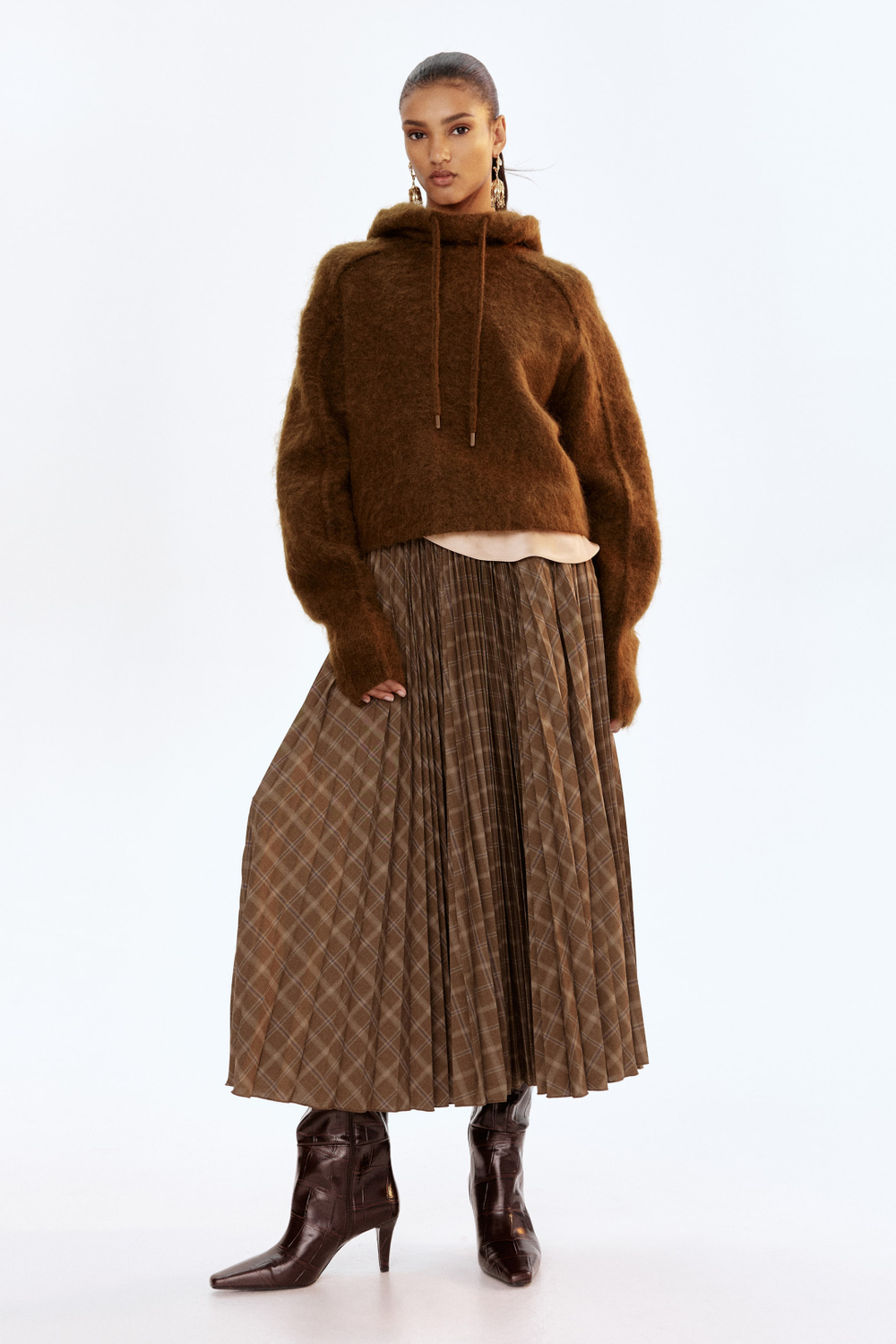 H&M Толстовка с капюшоном из смесовой мохеровой пряжи, темно-коричневый