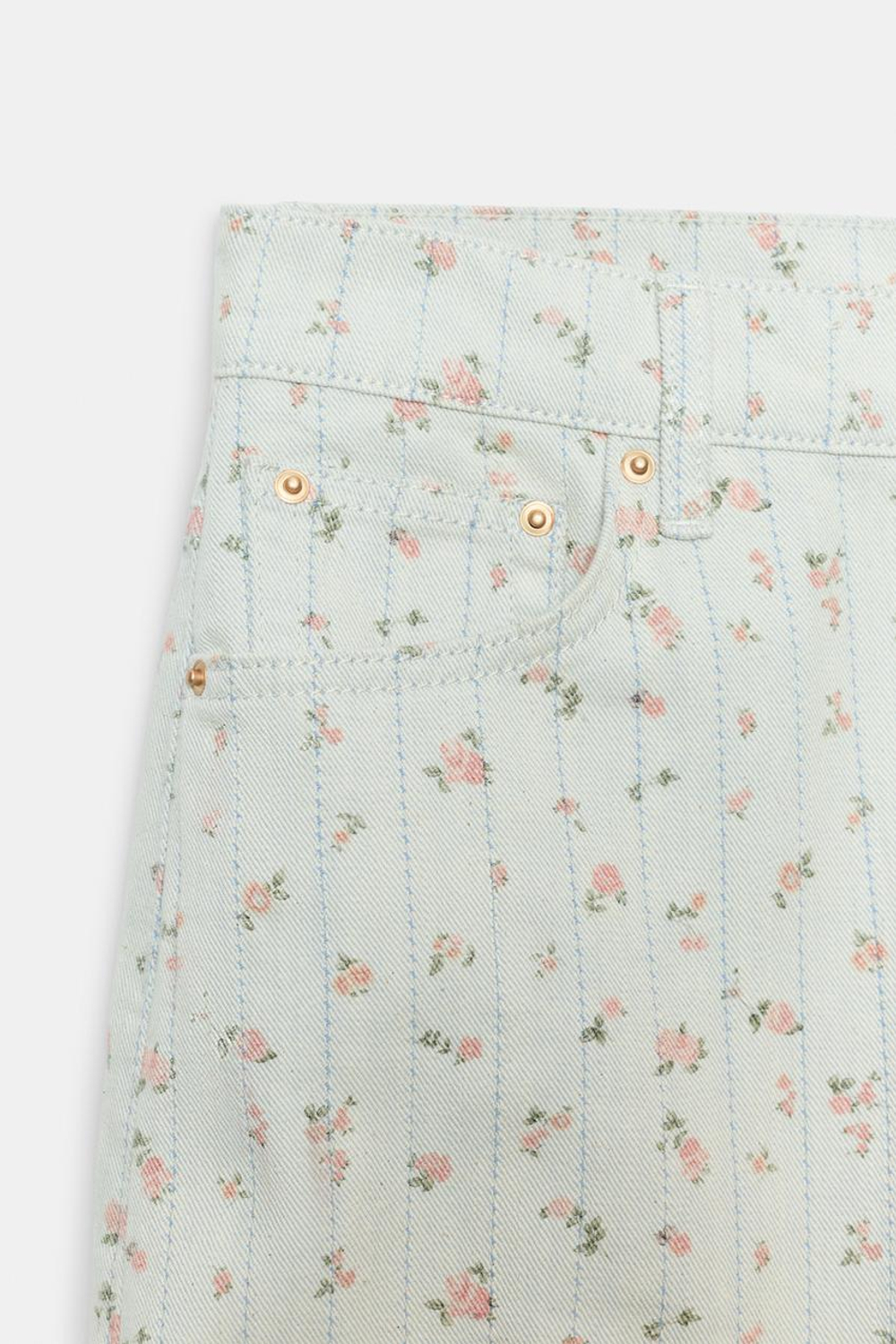 ZARA ДЖИНСЫ TAPERED С ВЫСОКОЙ ПОСАДКОЙ И ЦВЕТОЧНЫМ ПРИНТОМ — ZW COLLECTION, ГОЛУБОЙ
