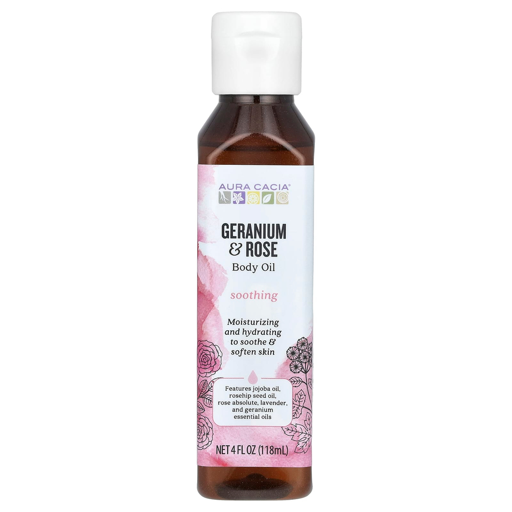 Aura Cacia, Масло для тела, герань и роза, 118 мл (4 жидк. унц.)