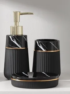 Набор аксессуаров для ванной комнаты SAVANNA Grace, 3 предмета (дозатор для мыла 290 мл, стакан, мыльница), цвет чёрный мрамор