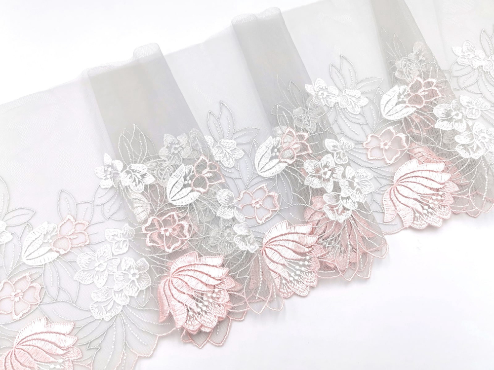 Вышивка на сетке, ЛЕВАЯ, 23 см, светло-серый/розовый,  (Арт: VS-1025), м