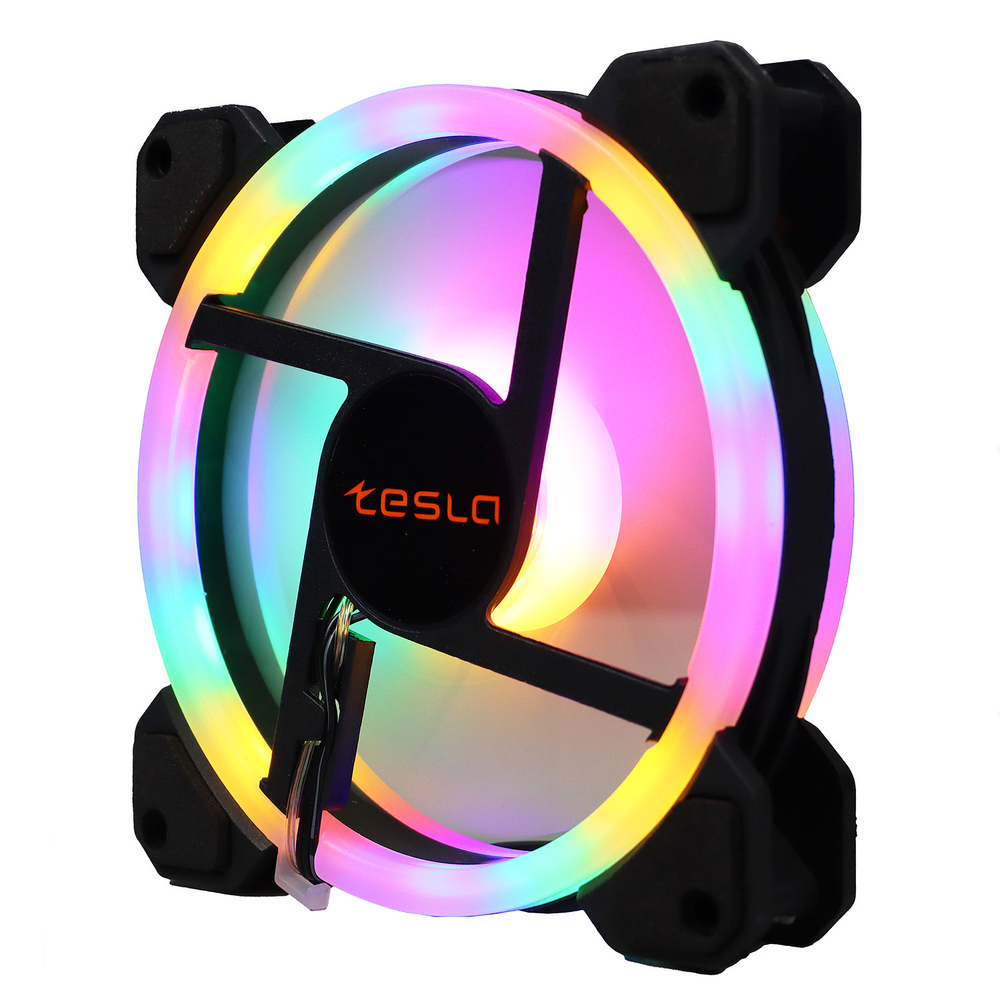 Вентилятор TESLA RGB120-LD, 120мм, 1200rpm, 3-pin+Molex, белый/RGB, 38CFM, 21дБ, антивибропрокладки (TSL-120-LD)