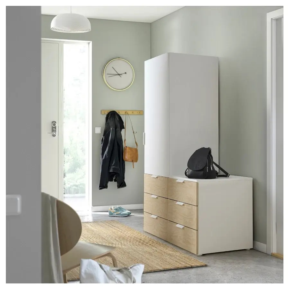 Шкаф с 1 дверцей и 6 ящиками - IKEA PLATSA/ПЛАТСА ИКЕА, 56,8х181,1х120 см, белый/бежевый