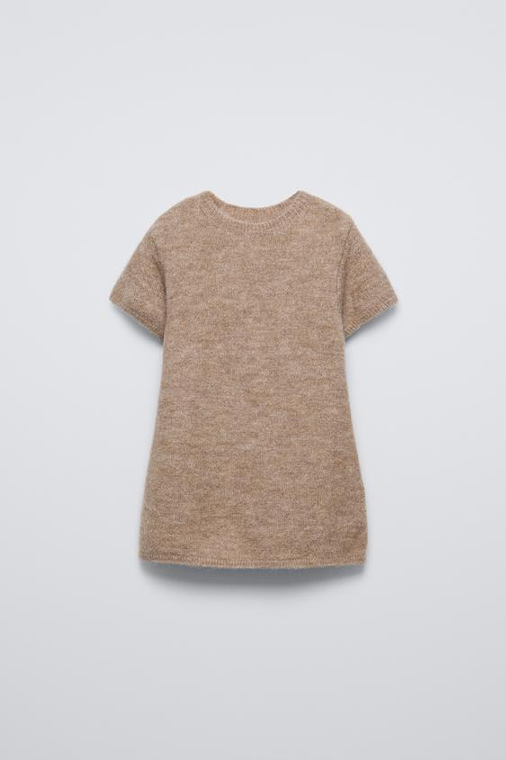 ZARA ТРИКОТАЖНОЕ ПЛАТЬЕ С КОРОТКИМИ РУКАВАМИ, ПЕСОЧНЫЙ