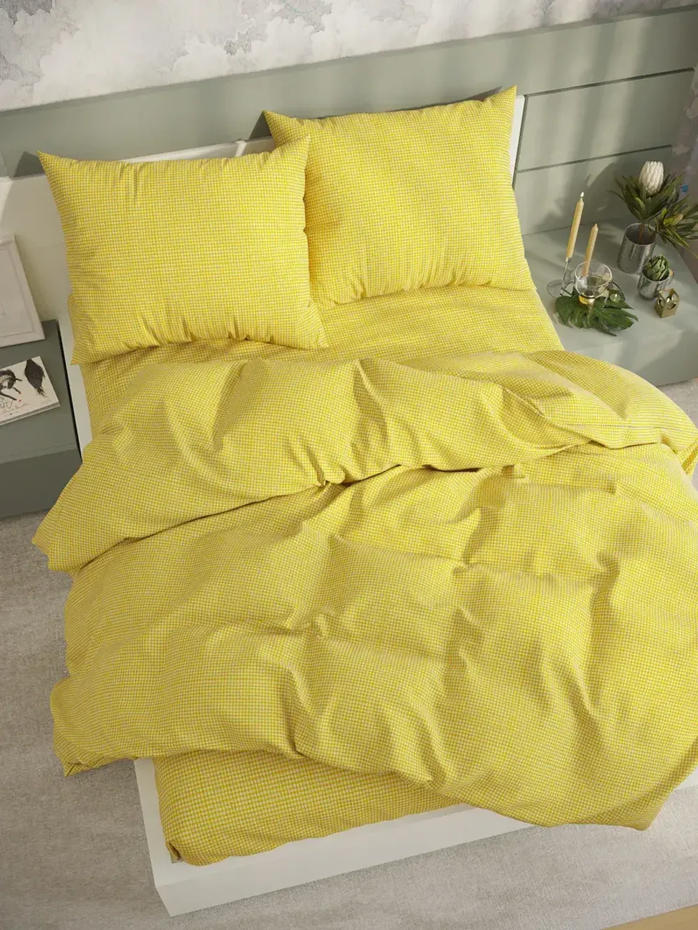 Наволочка комплект 2шт перкаль Сказка "Желтая клеточка" 40х40 см на молнии