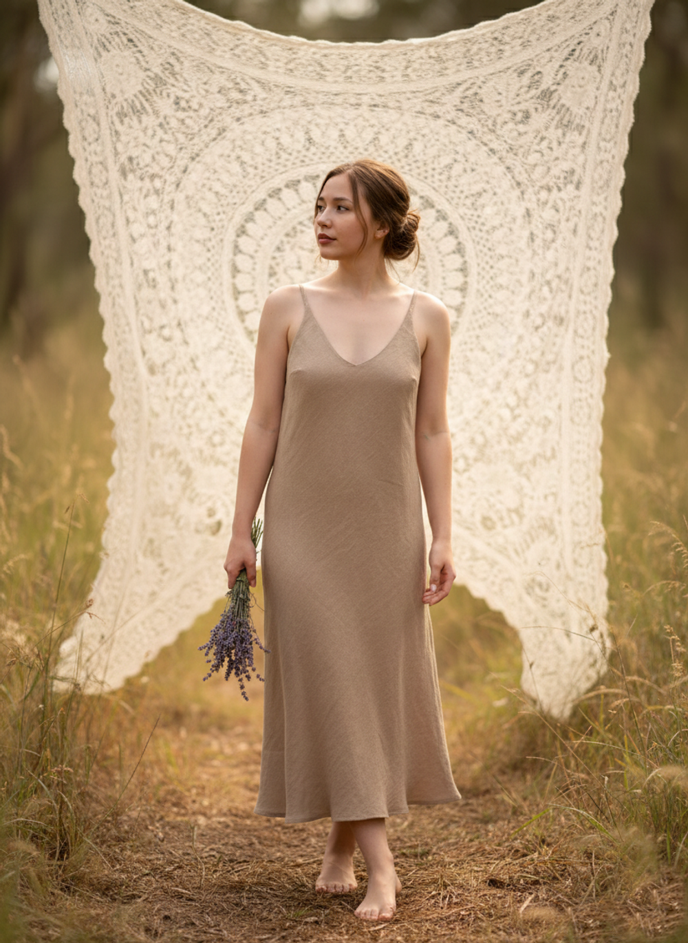 Платье Комбинация бежевого цвета