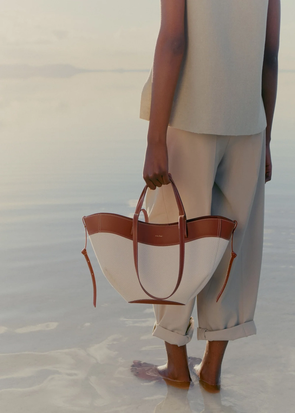 POLENE СУМКА CYME MINI, КОНЬЯЧНЫЙ КАНВАС