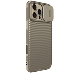 Чехол золотистого цвета с сдвижной шторкой для камеры от Nillkin для iPhone 16 Pro Max, серия CamShield Pro Case