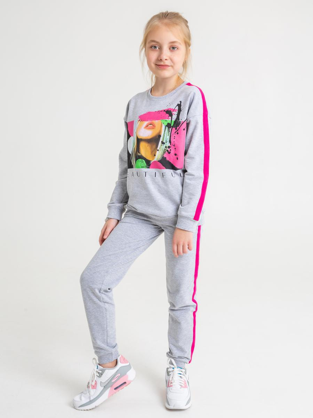 Брюки д/дев, серый меланж, р.98, (Батик) 02670_BAT