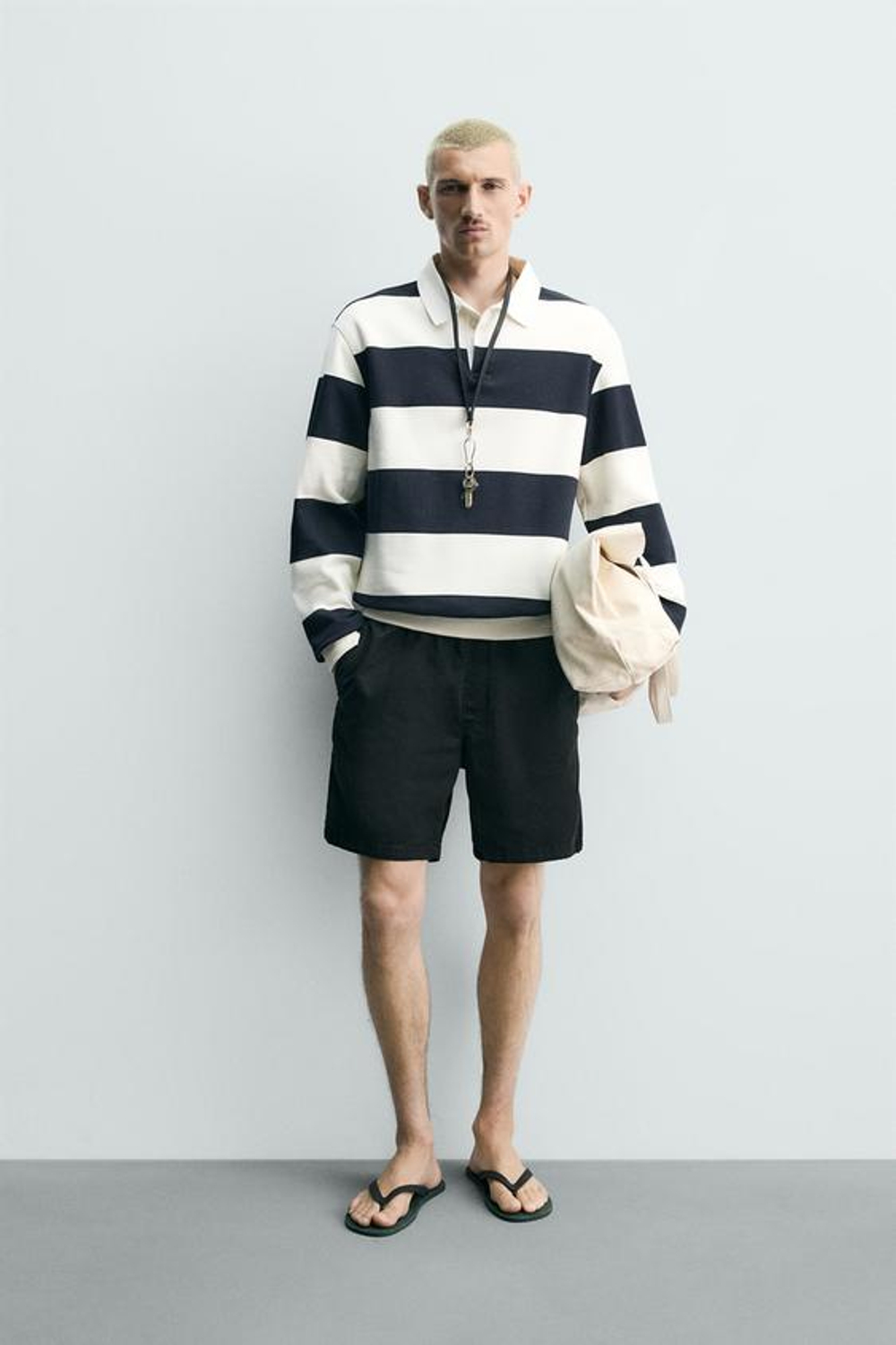 ZARA ШОРТЫ ИЗ ТВИЛА RELAXED FIT, ЧЕРНЫЙ
