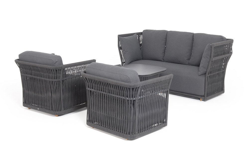 "Лугано" лаунж-зона 5-местная плетеная из роупа (веревки), каркас алюминиевый темно-серый, роуп темно-серый