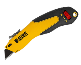 Нож Denzel 19 мм, сменное трапециевидное лезвие, SK4, алюминиевый корпус, торцевой зажим 78916