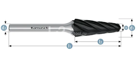 Борфреза твердосплавная Karnasch форма L, 3х14х3х38 мм, насечка HP-7 по алюминию, покрытие Black-Tec, арт. 11.5085-010