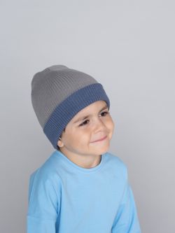 Шапка вязаная хлопковая ТВИНС(Синий пепел, пепельный)