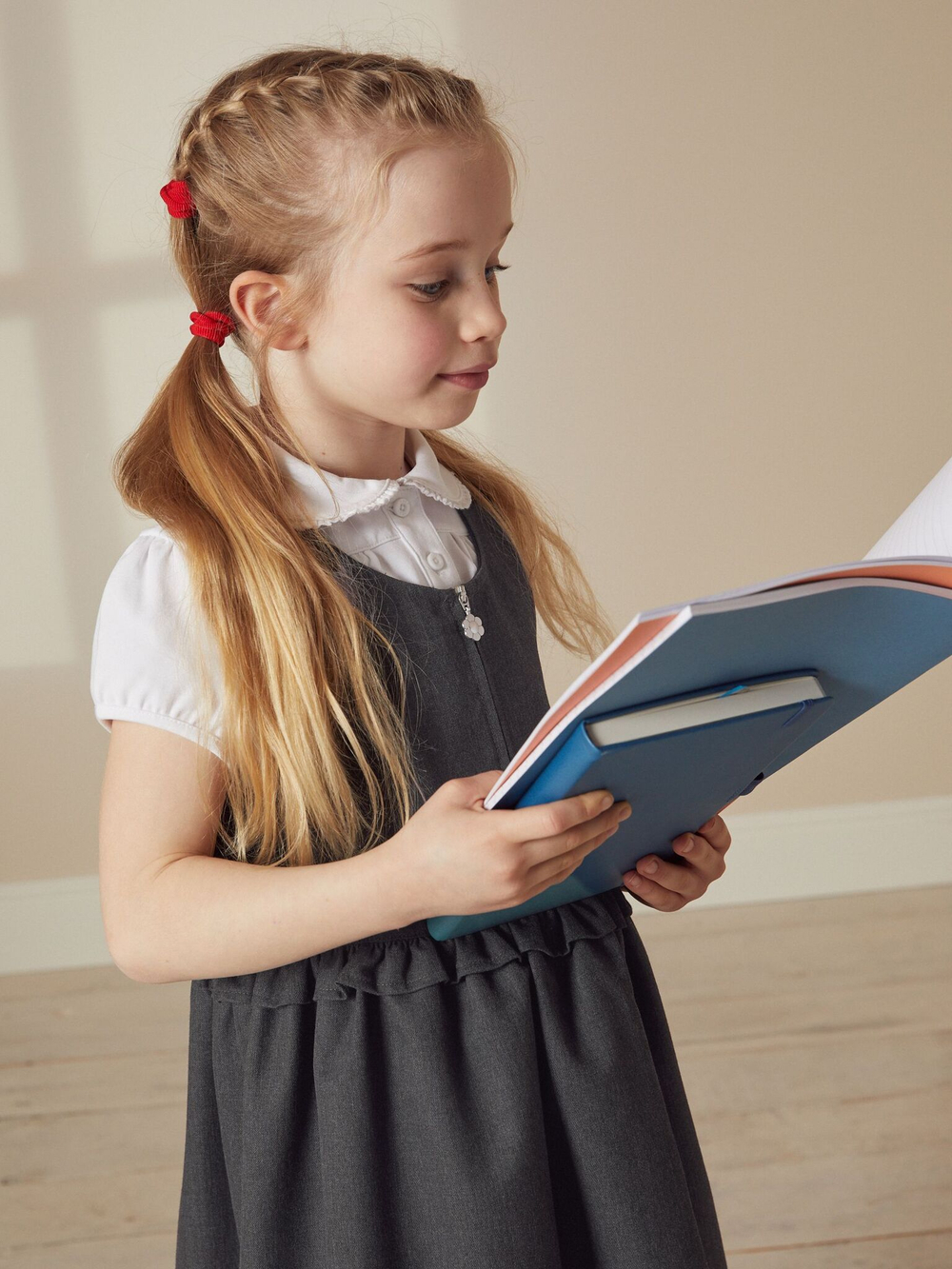 Сарафан школьный на молнии для девочки Next C35-479, Серый