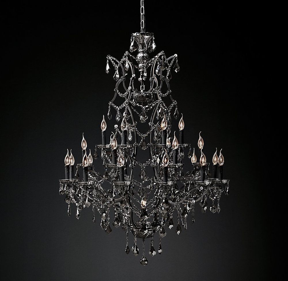 Подвесной дизайнерский светильник  19th C. Rococo Iron &amp; Smoke Crystal Round Chandelier 41&quot; by Restoration Hardware