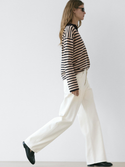 Massimo Dutti Свитер в полоску с V-образным вырезом, темно-синий