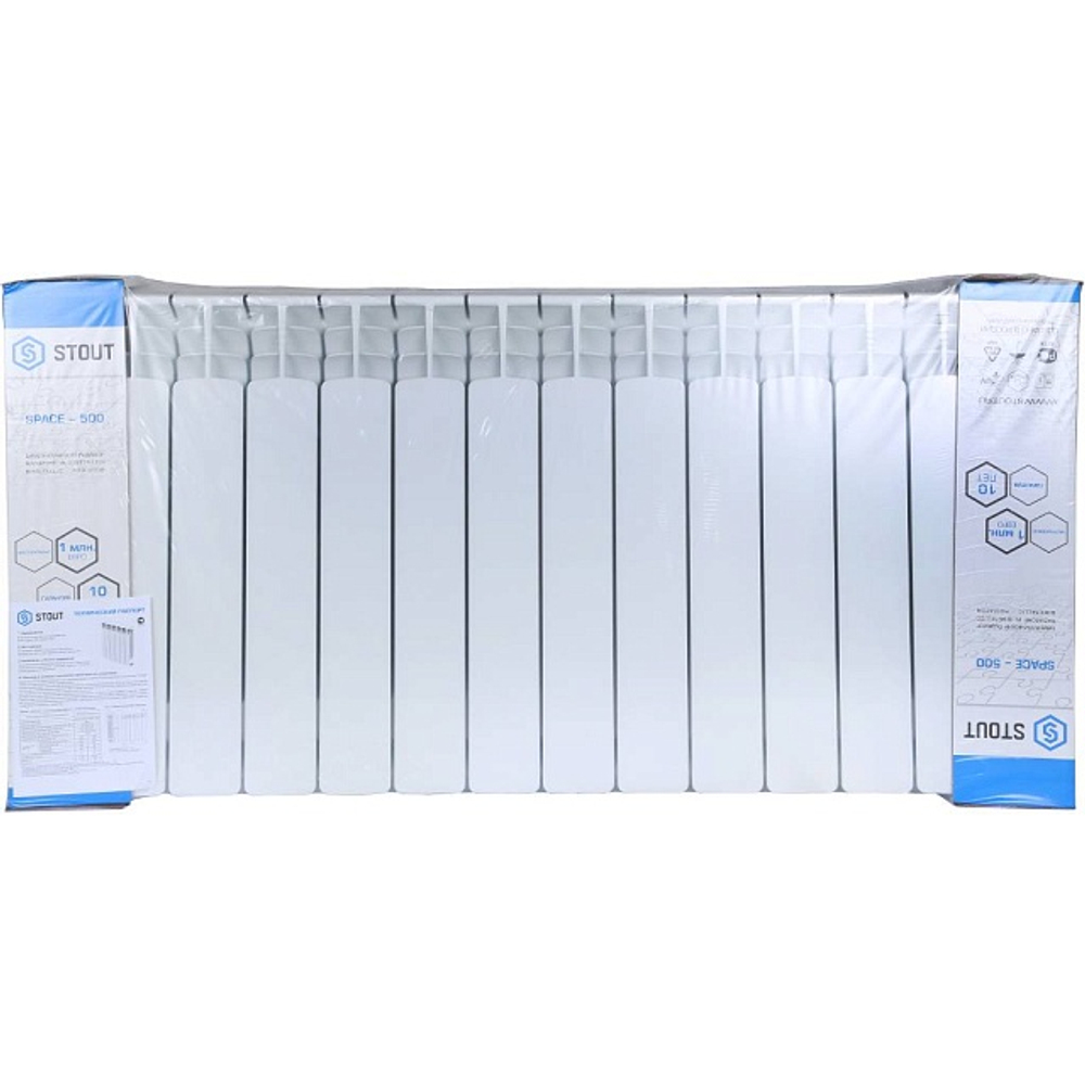 Радиатор биметаллический STOUT Space 500 - 14 секций (подключение нижнее правое, цвет белый)