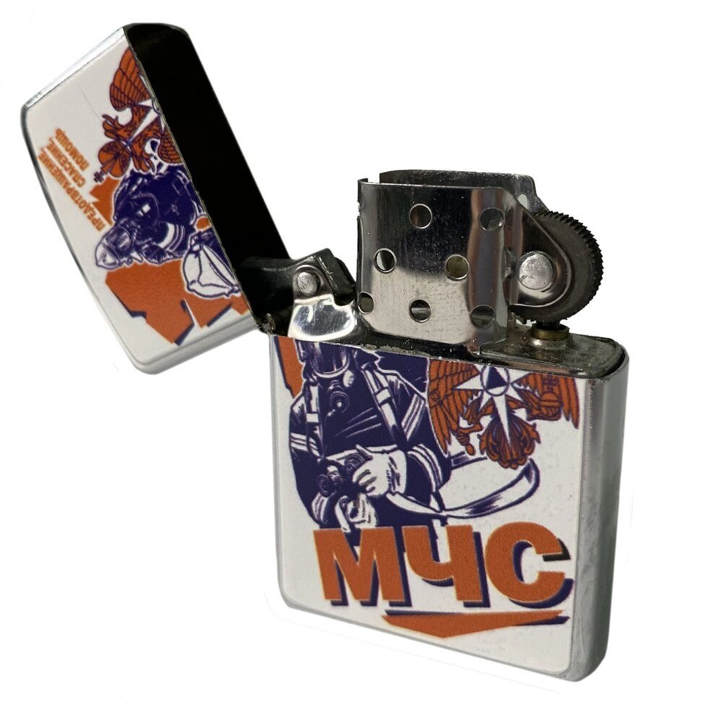 Металлическая бензиновая зажигалка Zippo с принтом МЧС