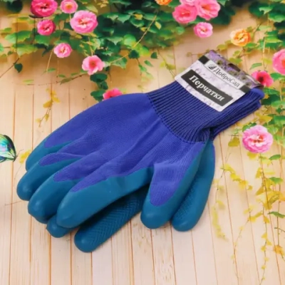 Перчатки нейлоновые с резиновым покрытием полуоблитые 8 размер «Сталь» ДоброСад