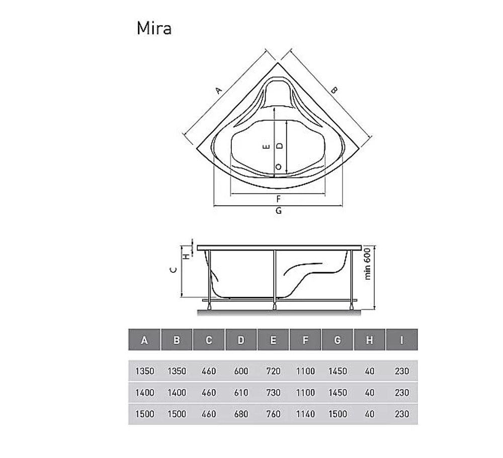 Ванна акриловая Relisan Mira Гл000000546 140x140 белая