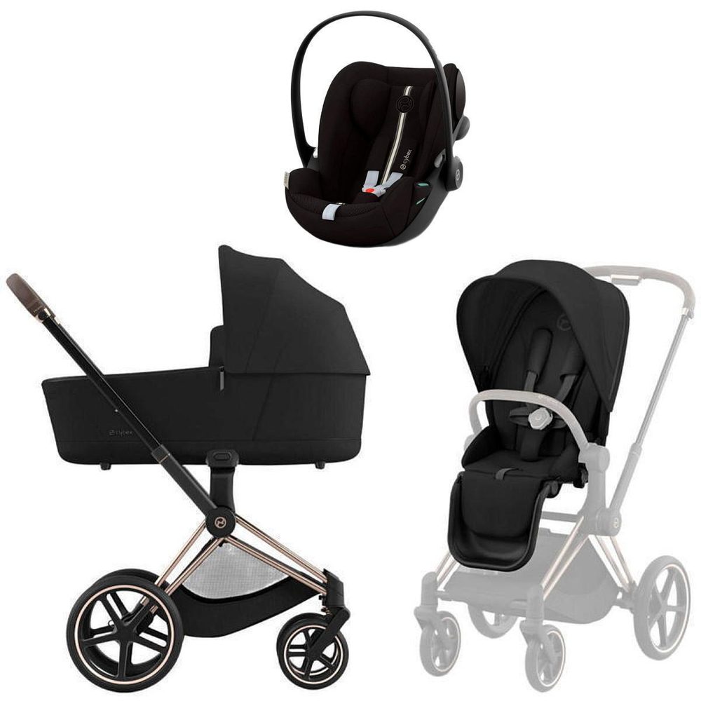 Коляска Cybex Priam IV Rosegold complete и автокресло Cloud G i-Size Moon Black Plus 3 в 1 Sepia Black