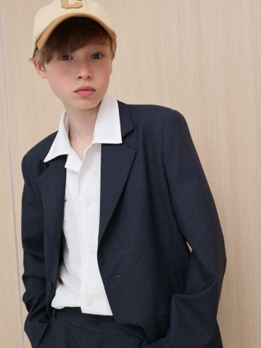 Жакет свободного кроя синий в клетку unisex
