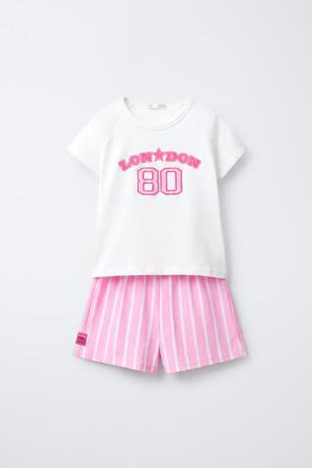 ZARA ПИЖАМА В ПОЛОСКУ С НАДПИСЬЮ, РОЗОВЫЙ