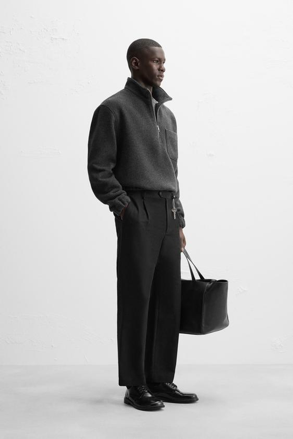 ZARA ТОЛСТОВКА ИЗ ПОЛАРФЛИСА С ВОРОТНИКОМ НА МОЛНИИ, АНТРАЦИТОВО-СЕРЫЙ