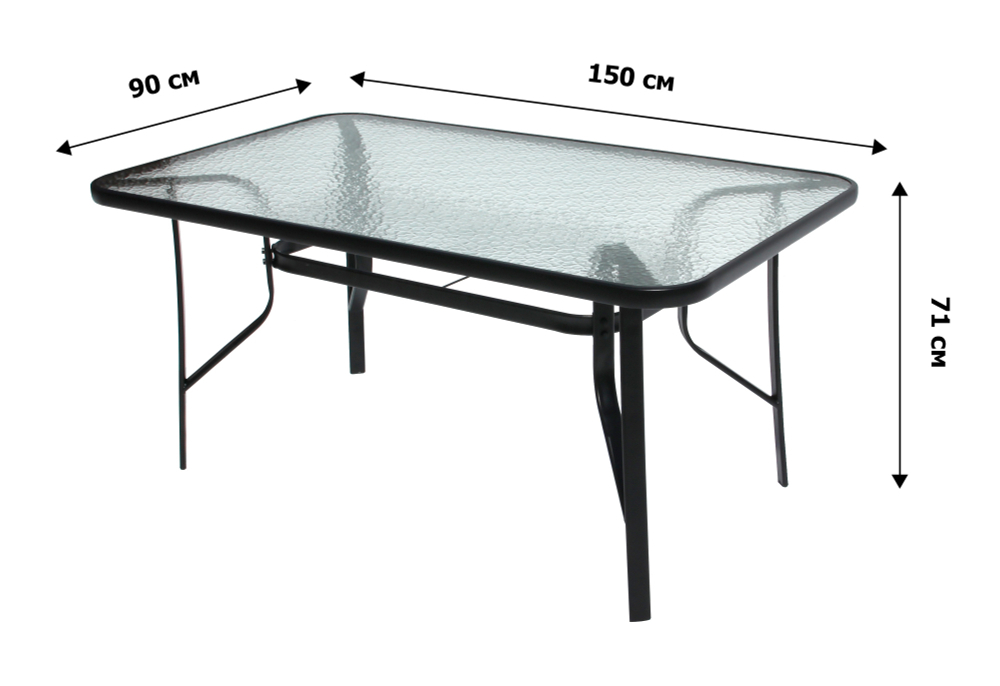 Стол прямоугольный Garden Story арт.SC-094 90х150см (каркас черный, столешница стекло)