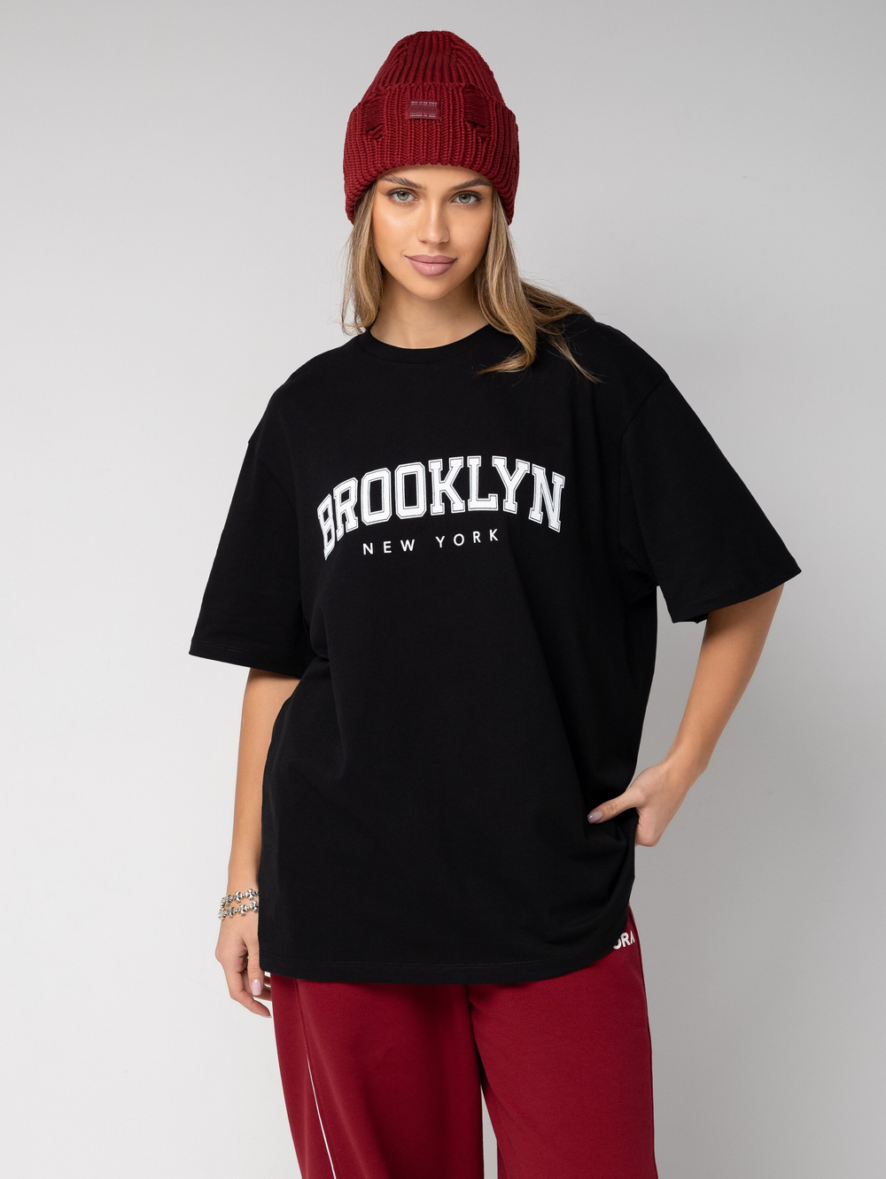 Футболка оверсайз с принтом длинная Brooklyn