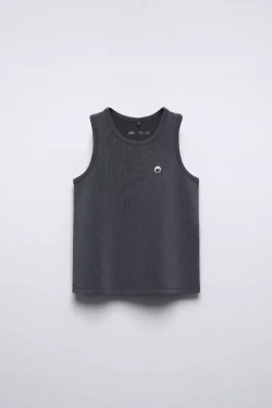 ZARA ТОП В РУБЧИК С РЕЛЬЕФНЫМ УЗОРОМ «СЕРДЦЕ», АНТРАЦИТОВО-СЕРЫЙ