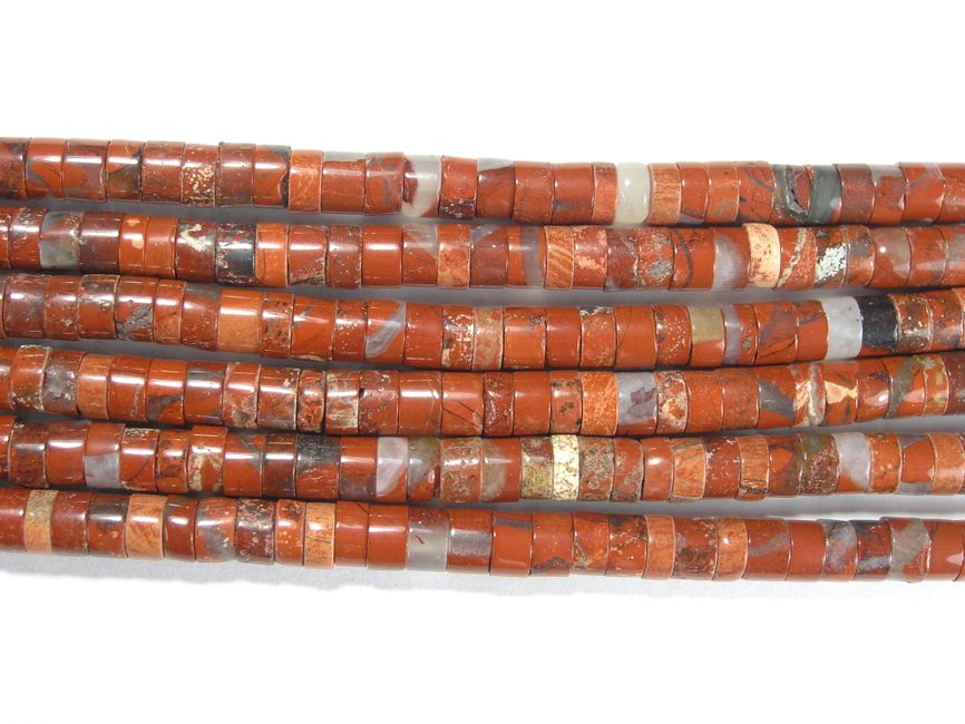 Нить бусин из яшмы красной, фигурные, 2x4 мм (рондель, гладкая)