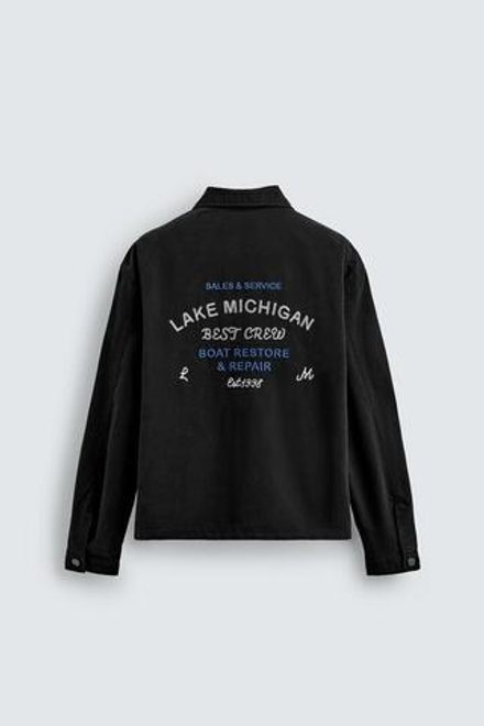 ZARA КУРТКА С ВЫШИВКОЙ И МОЛНИЕЙ, ЧЕРНЫЙ
