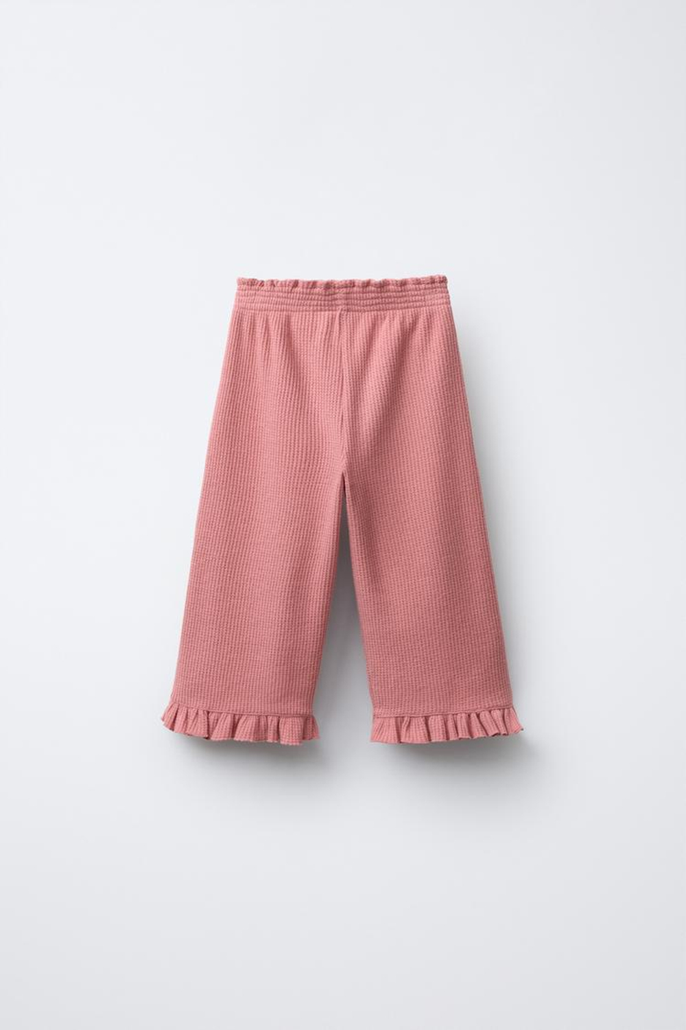 ZARA БРЮКИ-КЮЛОТЫ ИЗ РИФЛЕНОГО ТРИКОТАЖА С ВОЛАНАМИ, ЦВЕТ РОЗОВОГО ДЕРЕВА