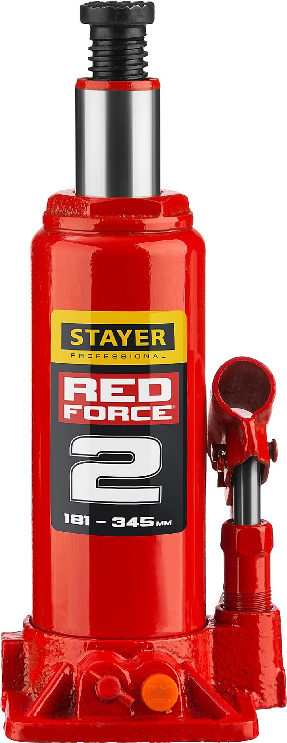 STAYER RED FORCE 2т 181-345мм домкрат бутылочный гидравлический