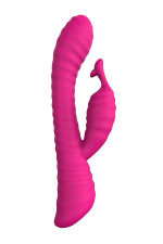Розовый ребристый вибратор с клиторальным стимулятором S-HANDE Moonlight - 21,1 см. (Цвет: розовый)