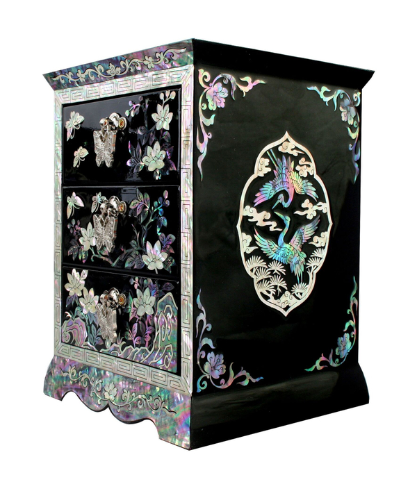 Шкатулка-сундучок Журавли ручной работы черная, Южная Корея 120x120x170мм