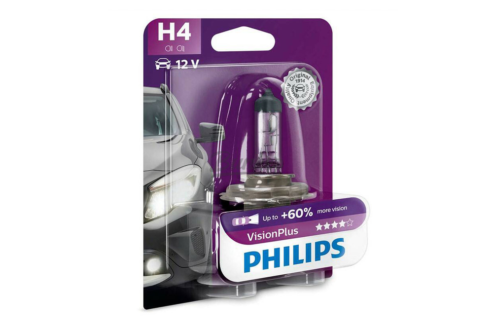 Лампа галогеновая H4 VisionPlus +60% 12V 60/55W P43t-38 B1
