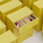 Желтый деревянный комод Раст с 4 ящиками для хранения вещей и игрушек с органайзерами, из массива сосны