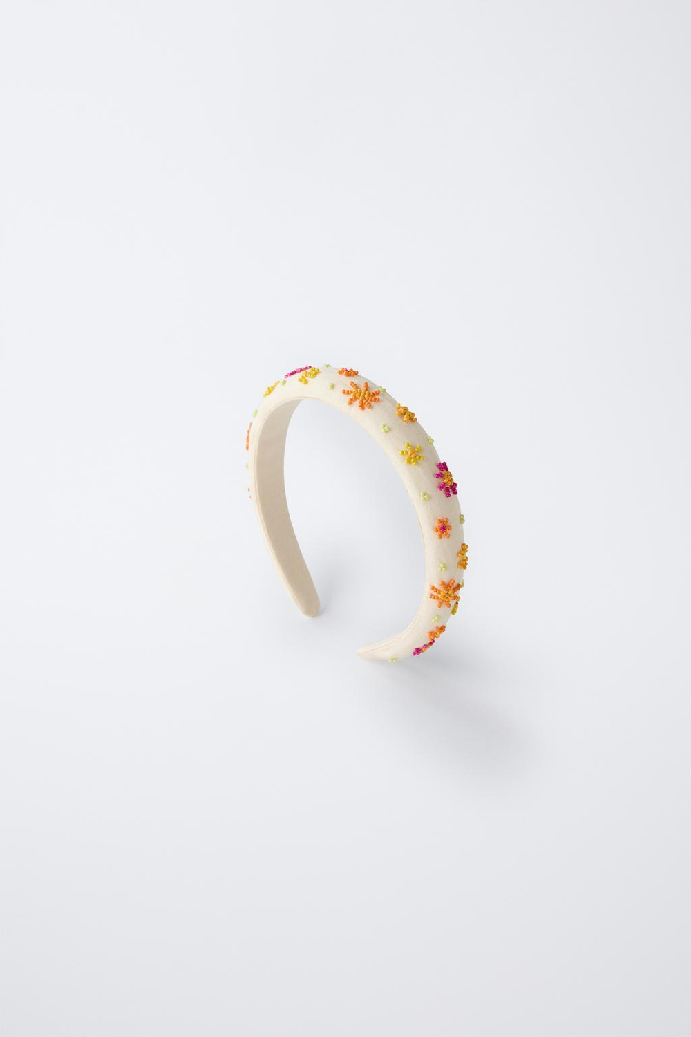 ZARA ОБОДОК С ЦВЕТОЧНЫМ ПРИНТОМ И БИСЕРОМ, ЭКРЮ