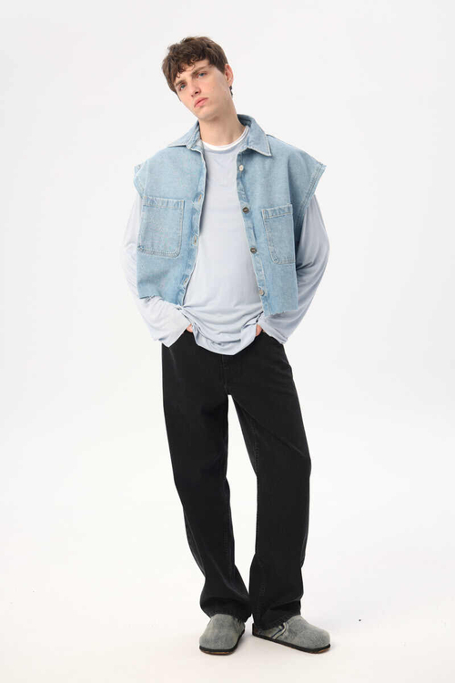 Лонгслив оверсайз из тонкого трикотажа, голубой