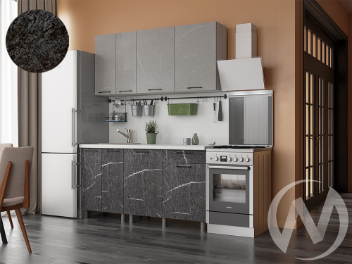 Кухня Мэйбл 1.6м (корпус белый/мрамор лайт; мрамор дарк) 26мм кастилло темный