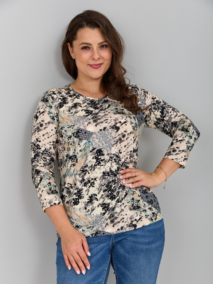 Лонгслив ЛНв-306/коллажиндиго-серыецветы