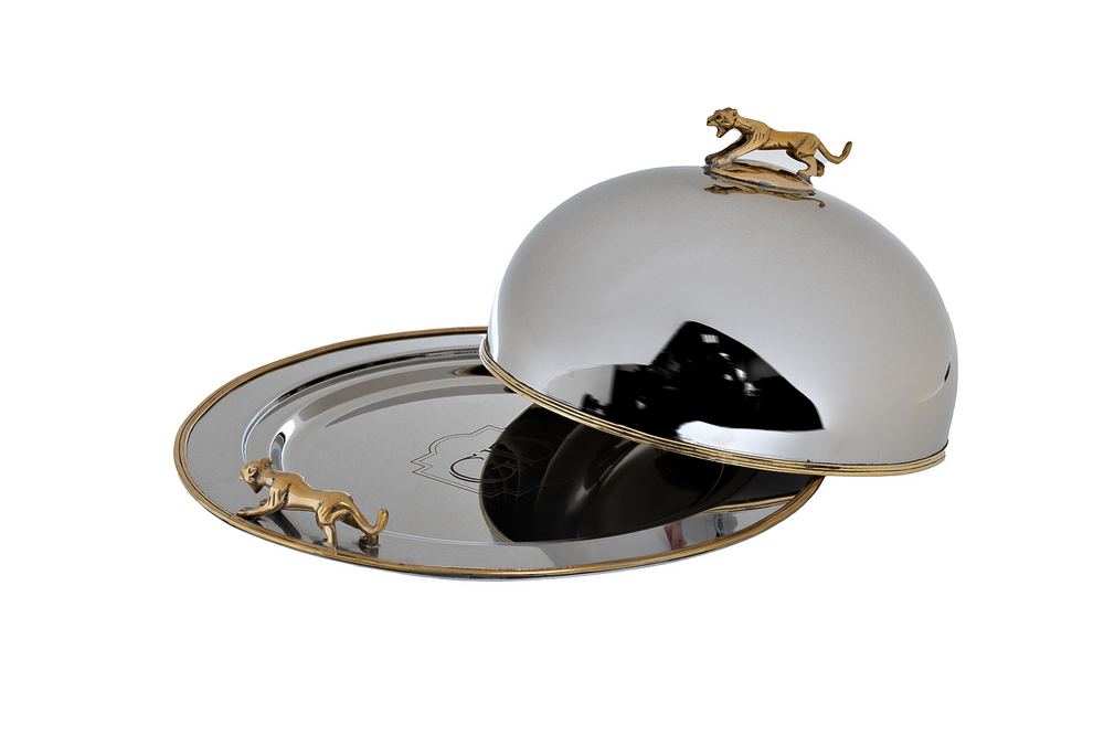 Блюдо декоративное с крышкой 32x17см Garda Decor Леопард хром