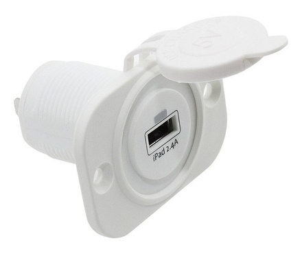 Гнездо зарядное USB 5В 2.4А на панель, белое, одинарное