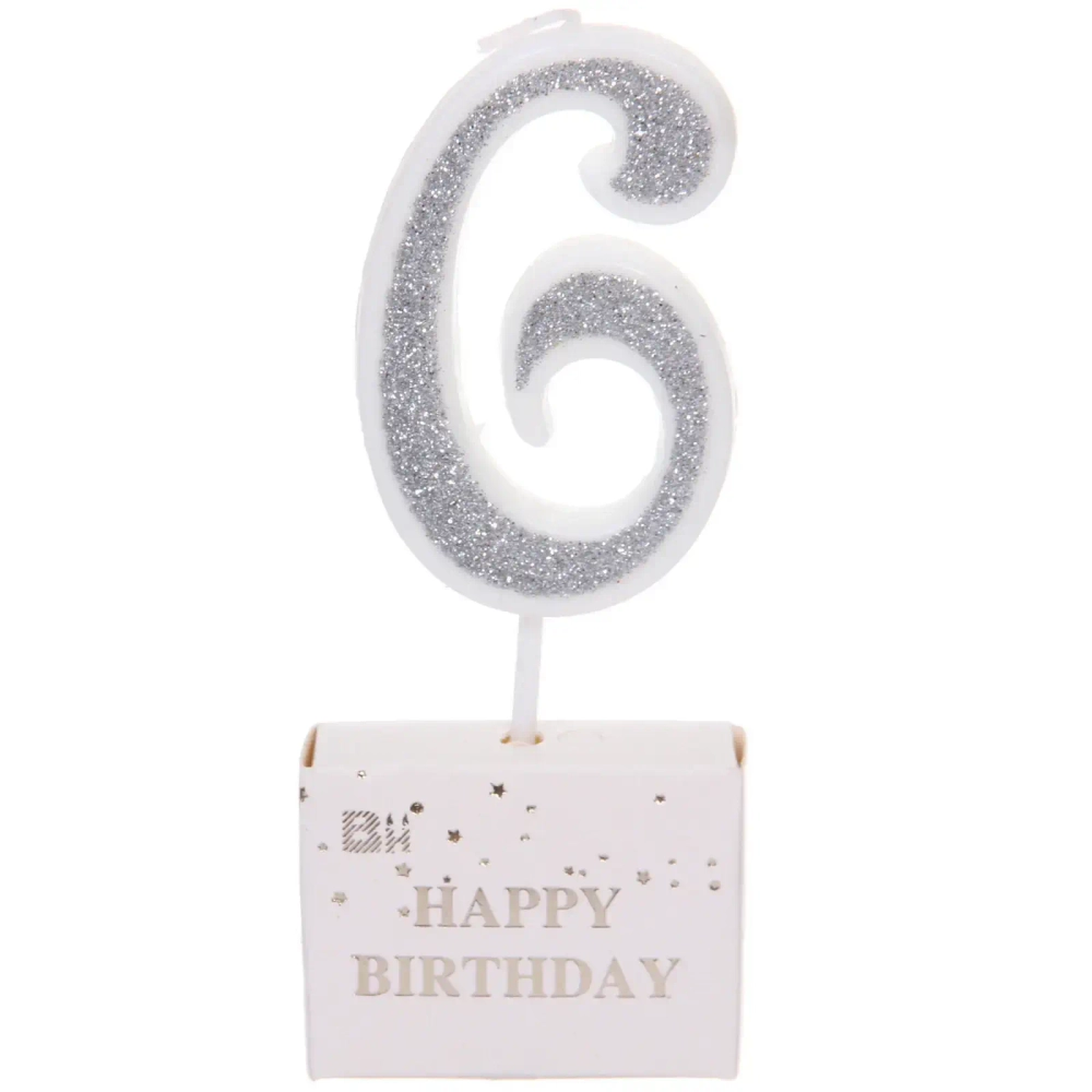 Свеча для торта Цифра Иллюзия «6» 9,5 см, серебро