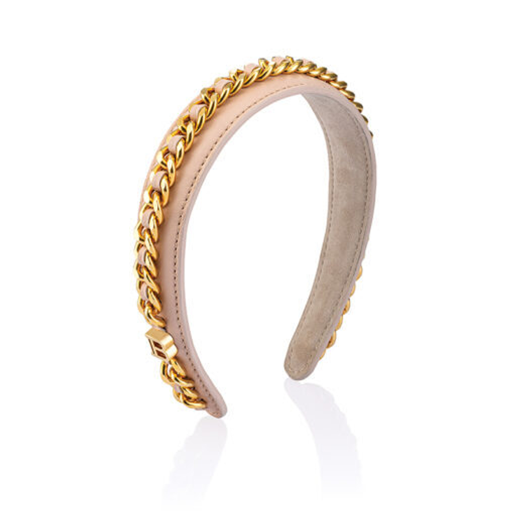 Balmain Hair Кожаный ободок беж Limited Edition Head band Chain c цепочкой